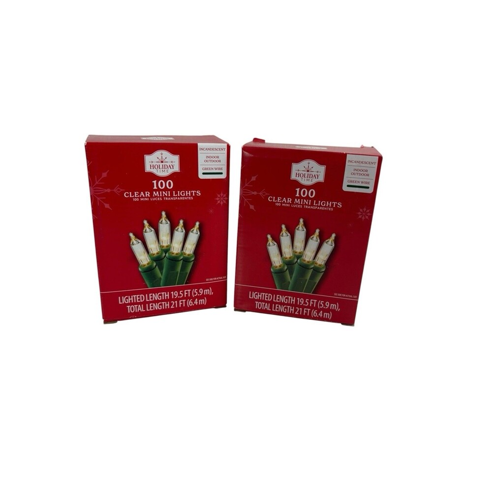 2 Packs NEW Holiday Time Clear 100 Mini Lights with Green Cord 200 Total Lights